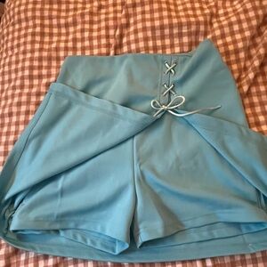 No Boundaries Light Blue Skort with Lace-Up Detail